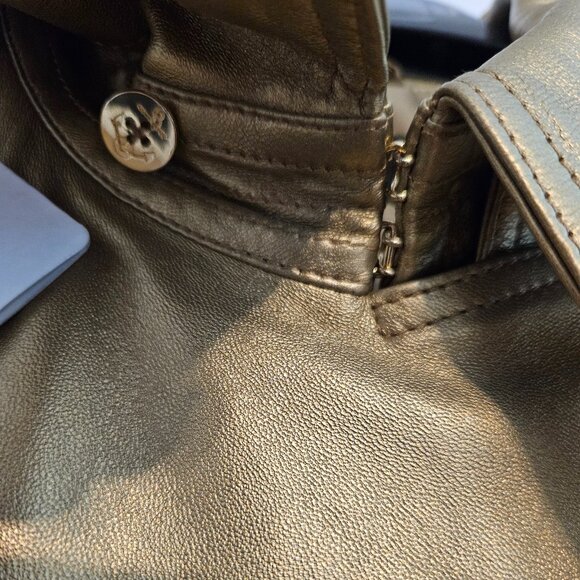 NWT Lauren Ralph Lauren Women's Metallic Leather Peacoat Size 16 - Picture 2 of 14